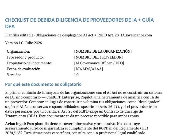Vista previa de Debida Diligencia de Proveedores de IA + DPA, imagen 1
